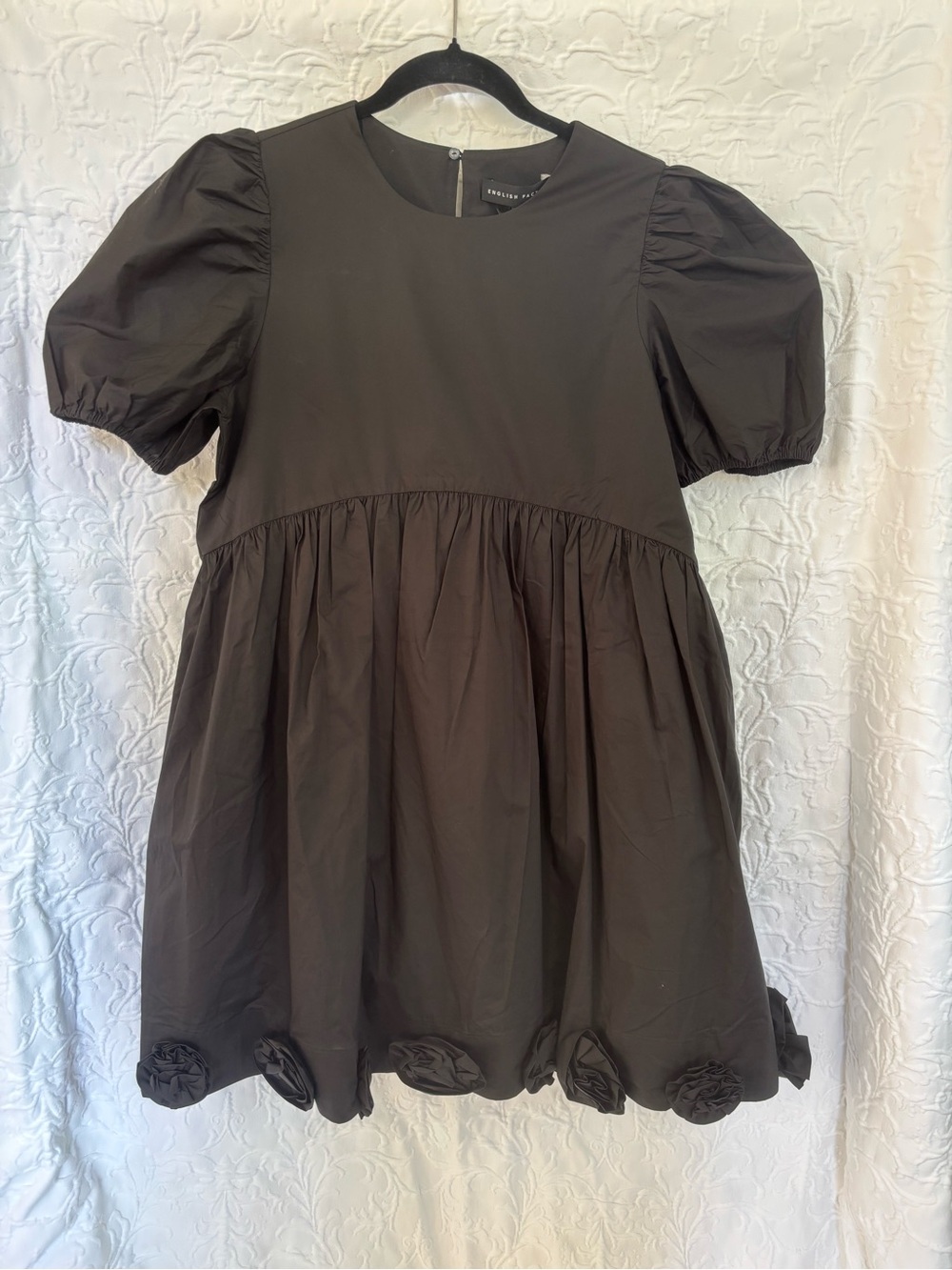 English Factory Black Poplin Corsage Mini Dress